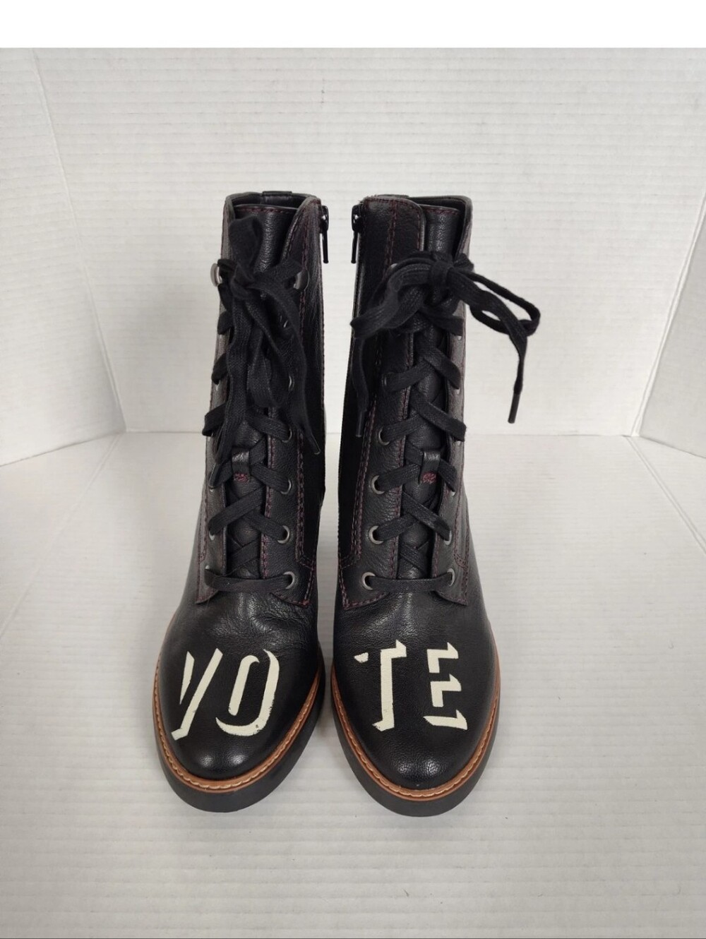 Naturalizer Black Leather Boots "VOTE" Spell out Political Size 10 Rare - Picture 2 of 9